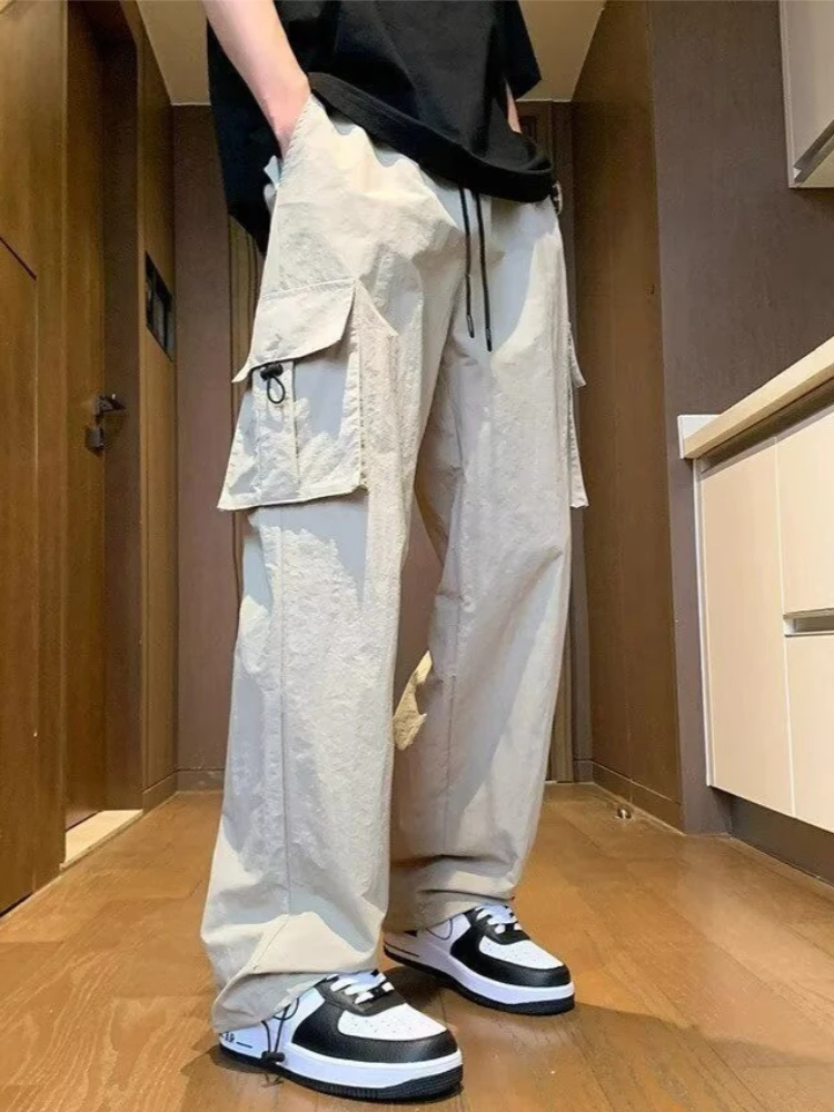 

Мужские повседневные брюки карго: модные, свободные, прямые, широкие, в стиле для походов, тонкие, летние, американского кроя, длинные