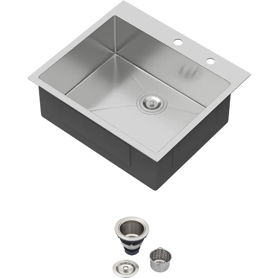 

Кухонная мойка 25 — раковина из нержавеющей стали с верхним креплением 25x22 дюйма, материал 16 калибра, глубина 9 дюймов, одна чаша над счет