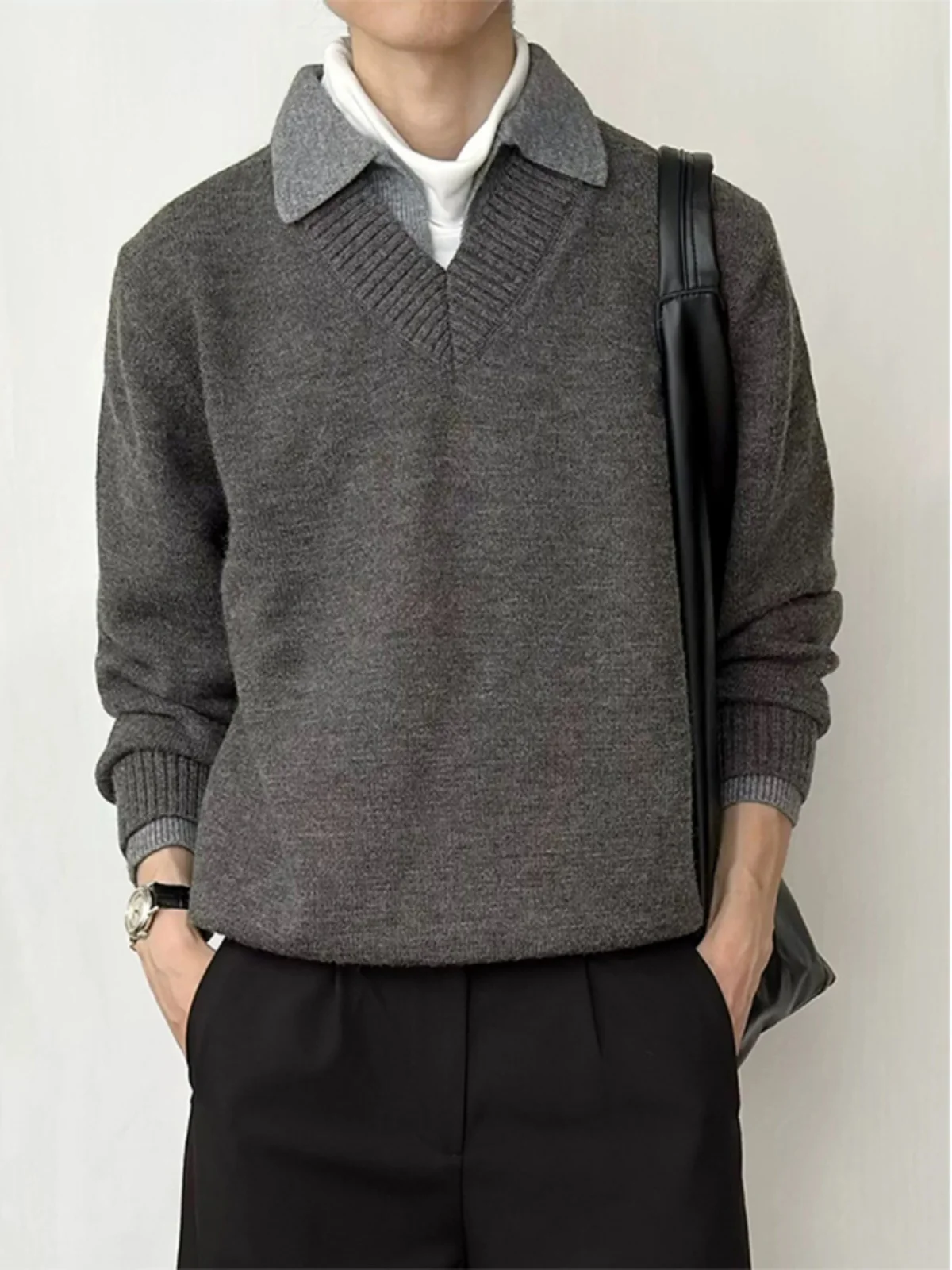 

Мужской вязаный свитер в американском стиле ретро Double V-Ne Lazy Sle Winter Base irt Свободный крой Молодежный Vitali Long Sve Crew ...