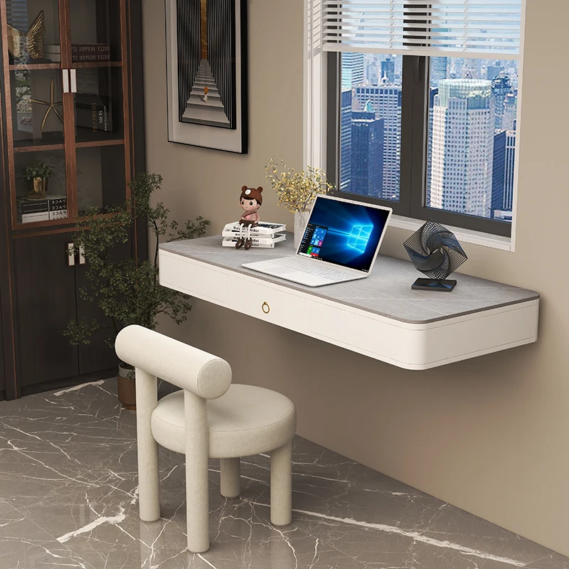 Simple Modern Convertible Extendable Wood Hanging Suspended Desk With Drawer-Luxury Rock Wall Writing Desk