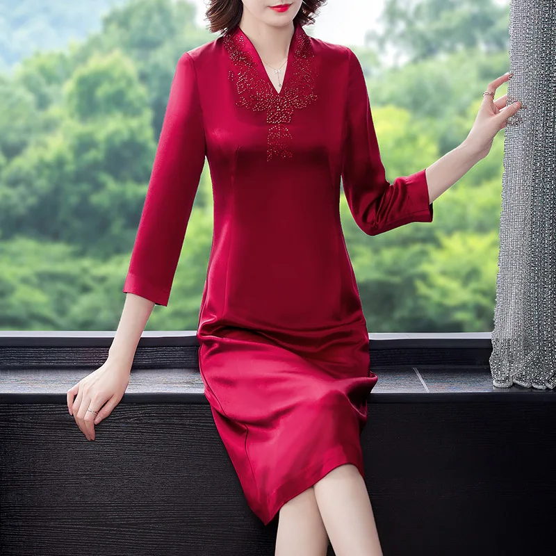 D169Wine Red Mother Dress banchetto di nozze Qipao gonna matrimonio per bambini Joy nonna Noble Dress Wedding Mother Dress autunno