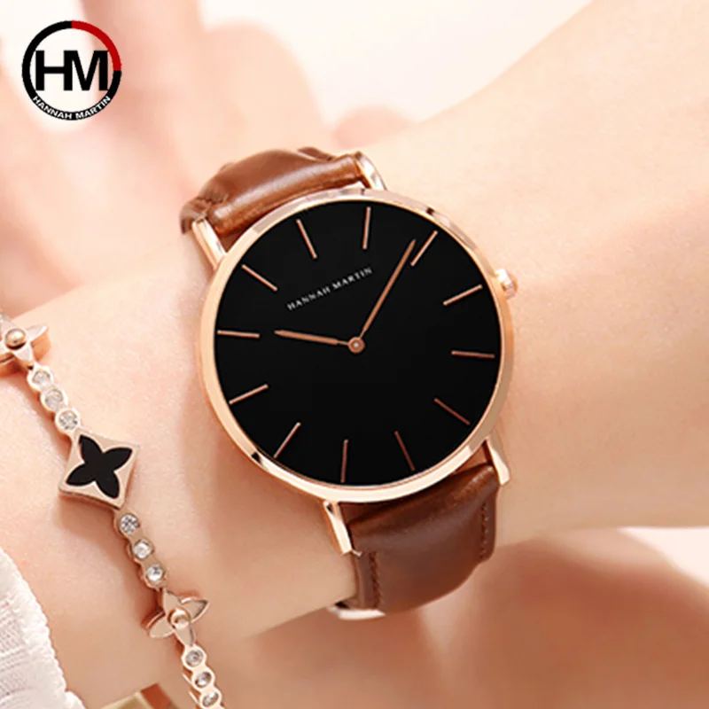 Hannah Martin Hot Fashion Simple Japan Quartz Movement Watch Leather Strap Clock Women Analog Waterproof Wrist watch Reloj Mujer