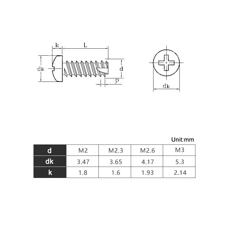 100~200pcs M2 M2.3 M2.6 M3 Phillips Round Pan Head Cutting Tail Self Tapping Screws Carbon Steel Cross Self Drilling Screw