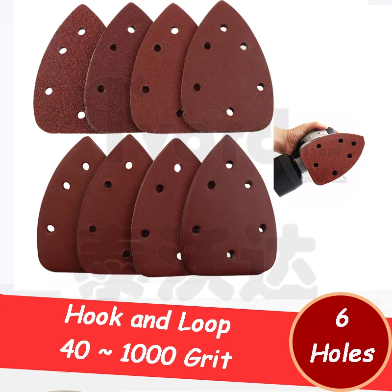 

6 Holes Hook and Loop Triangle Sandpaper Mouse Detail Sander Sandpaper Palm Mouse Sander Pads 40/60/80/120/180/240/320 ~1000Grit