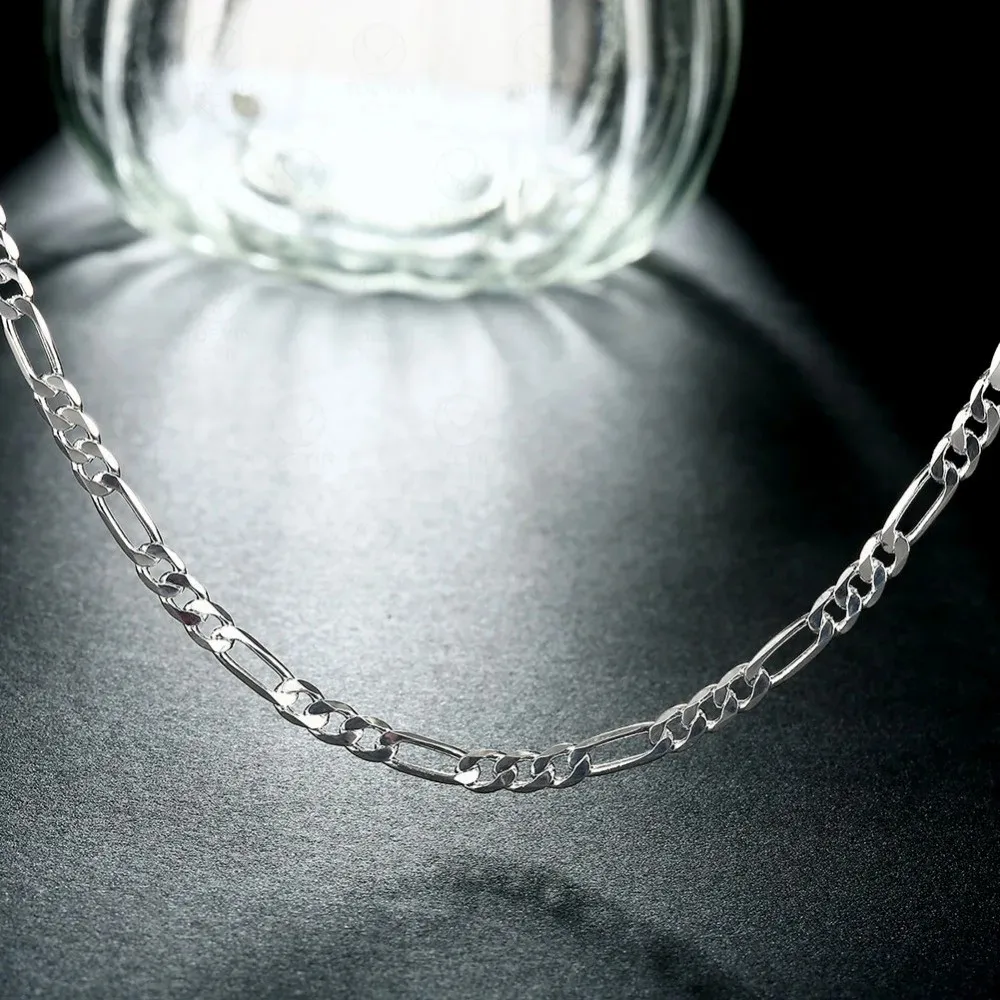 ALIZERO 40-75cm 925 Silver 4mm Figaro Chain Necklace for Women Men Long Necklace Hip Hop Jewelry Gift