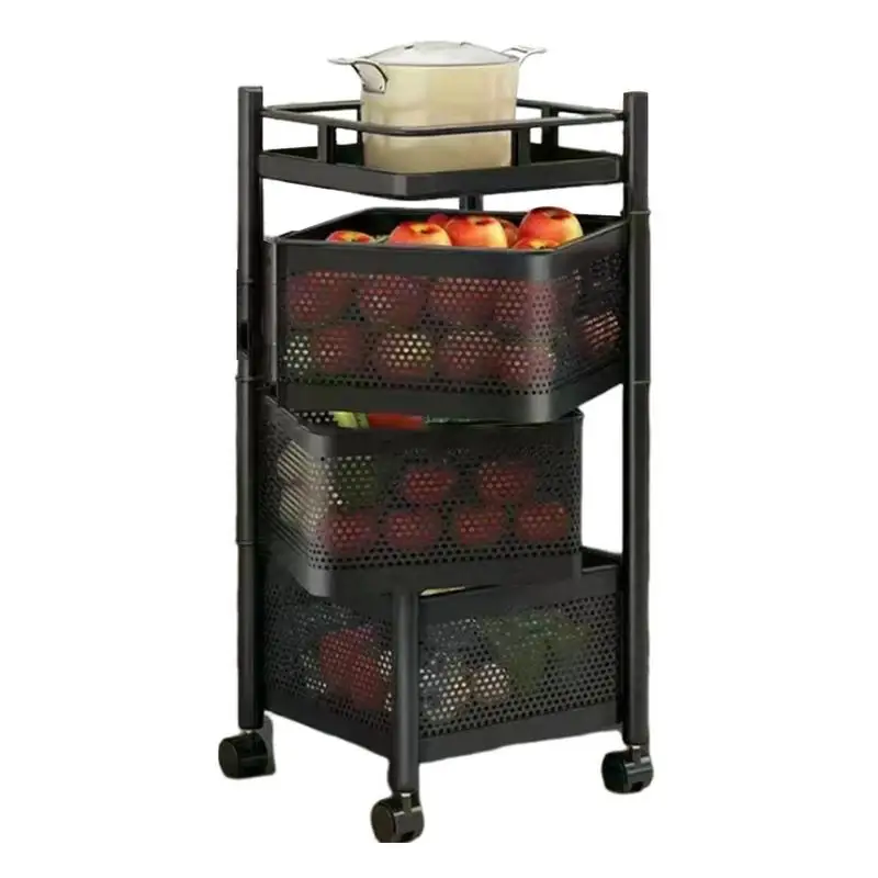 

Rotating Kitchen Vegetable Basket Multi-Layer Rotating Rack Kitchen Storage Basket Large Capacity Rolling Cart Basket For Fruits