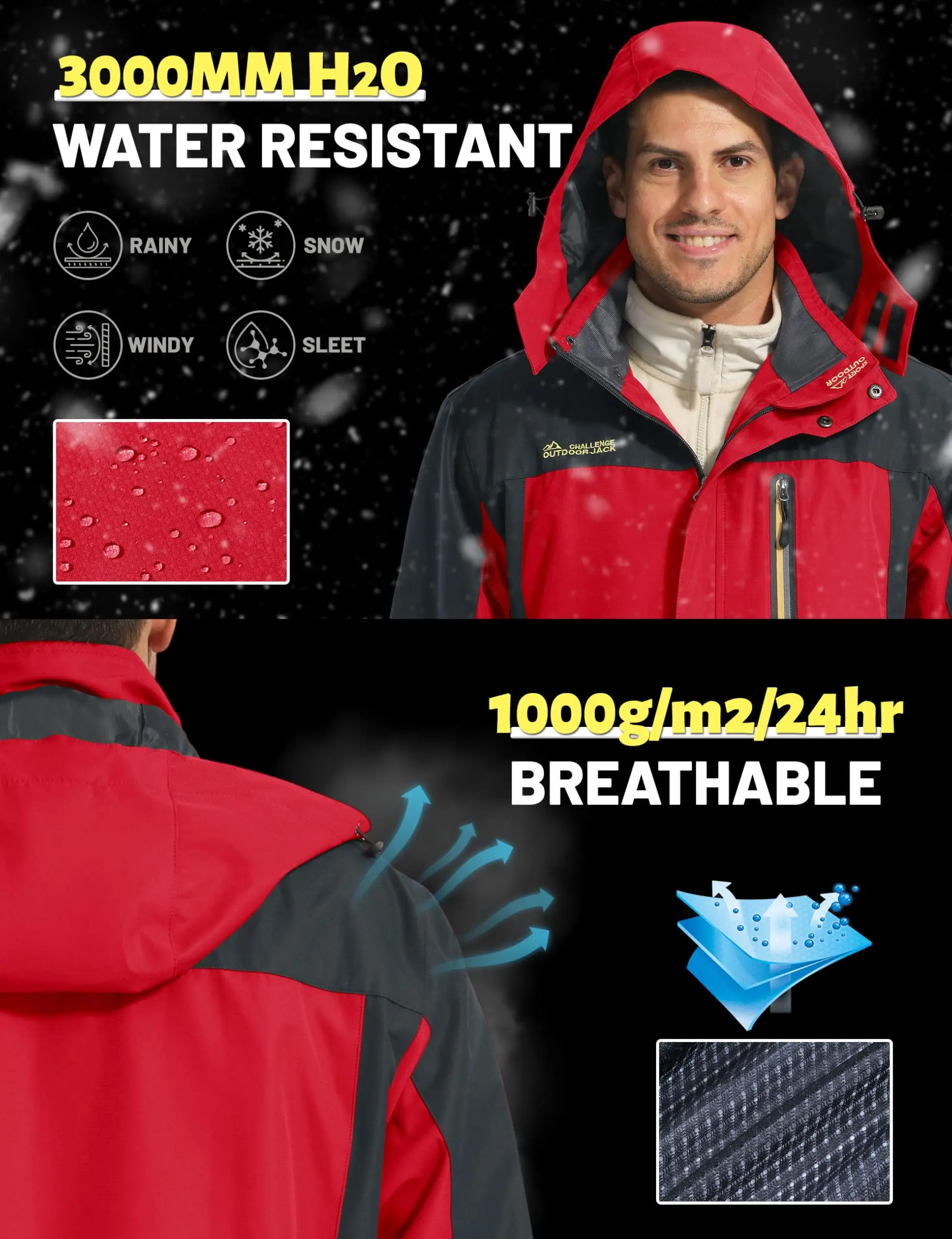 TACVASEN Waterproof Lightweight Jacket Mens Mesh Lined Outdoor Jacket Windproof Fishing Hiking Jacket Rain Coat Male Windbreaker