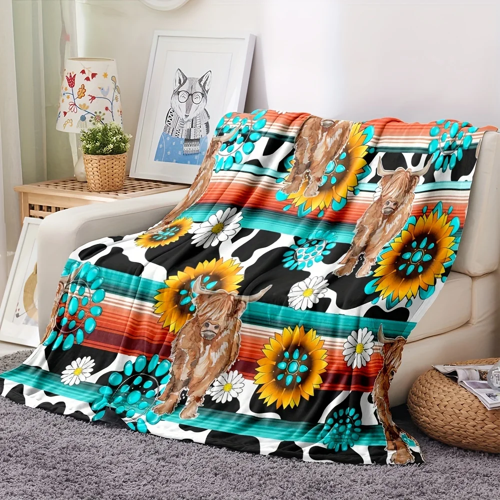 Digital Printed Blanket Highland Cow Blanket Printed Cover Highland Cow Decorative Bedding For Sofa Travel Cow Blanket Flannel