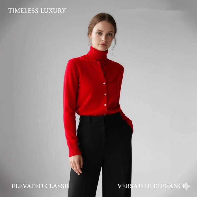 

Элегантный женский вязаный комплект майки и кардигана с мягкой текстурой, топ без рукавов с высоким воротником и пуговицами, свитер для осеннего офиса, повседневная новинка