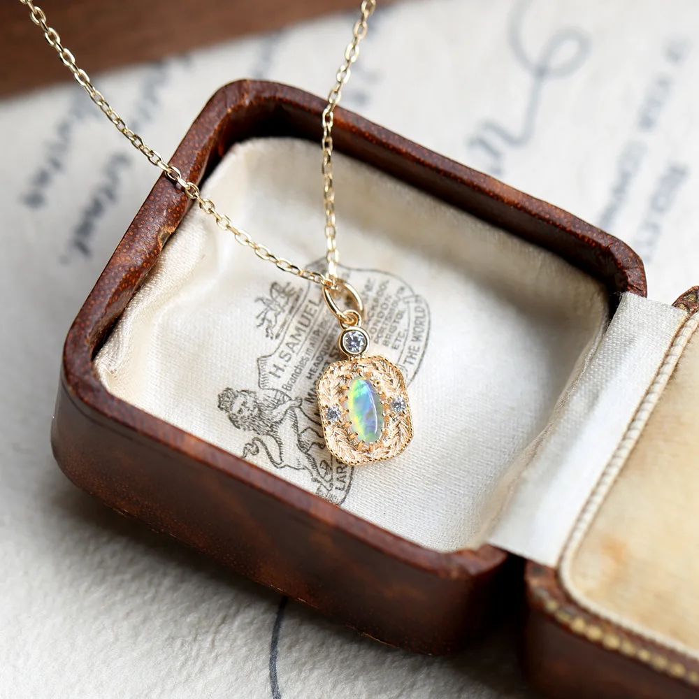 LAMOON Vintage Opal Necklace For Woman Synthesis Opal Pendant 925 Sterling Silver K Gold Plated Oct Birthstone Gift NI172