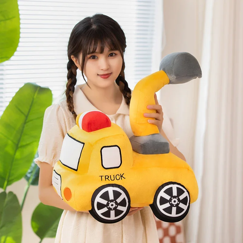 Cartoon Simulation Kawaii Tractor Excavator Car Plush Toy Pillow Fire Truck Soft Stuffed Dolls Boy Kids Gift Cute Room Decor