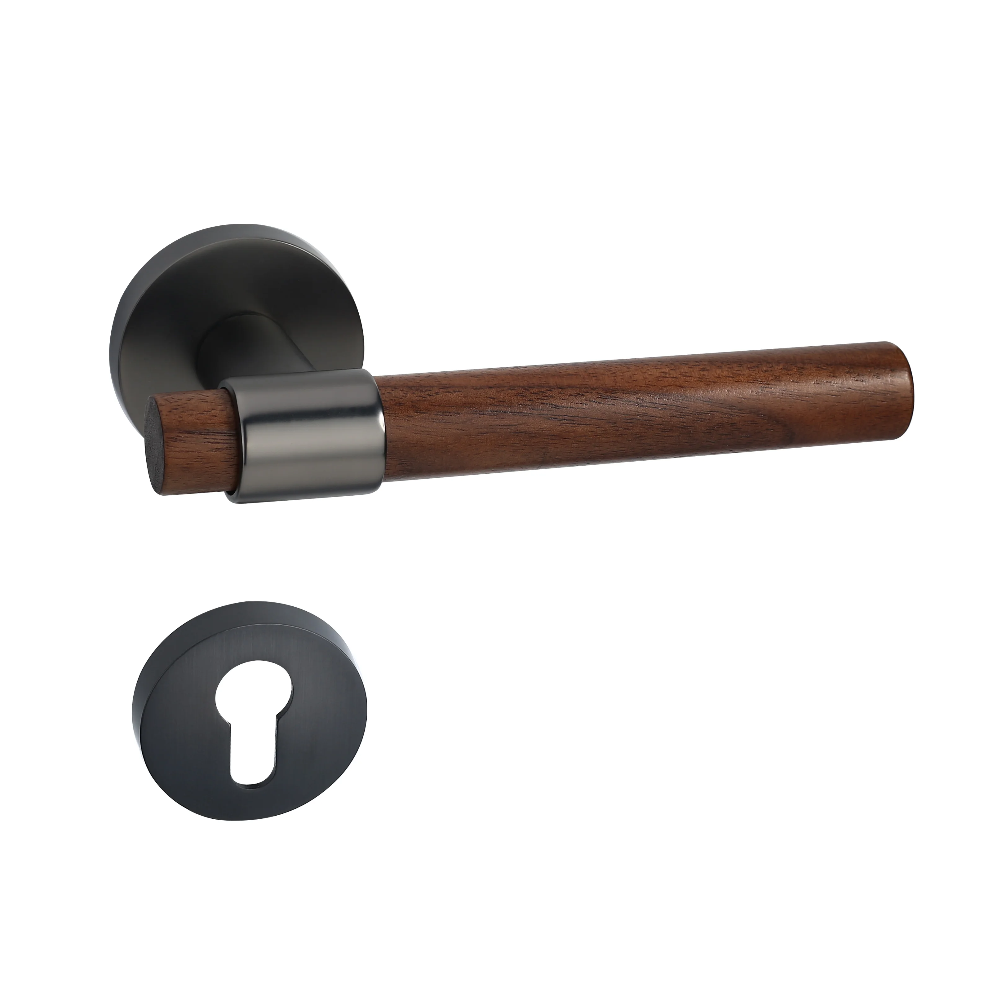 

Viladepot Privacy Door Handle Walnut Wood Handle Lever Matt Black Nickel Bedroom Bathroom Passage Door Lock Without Lock Cylinde