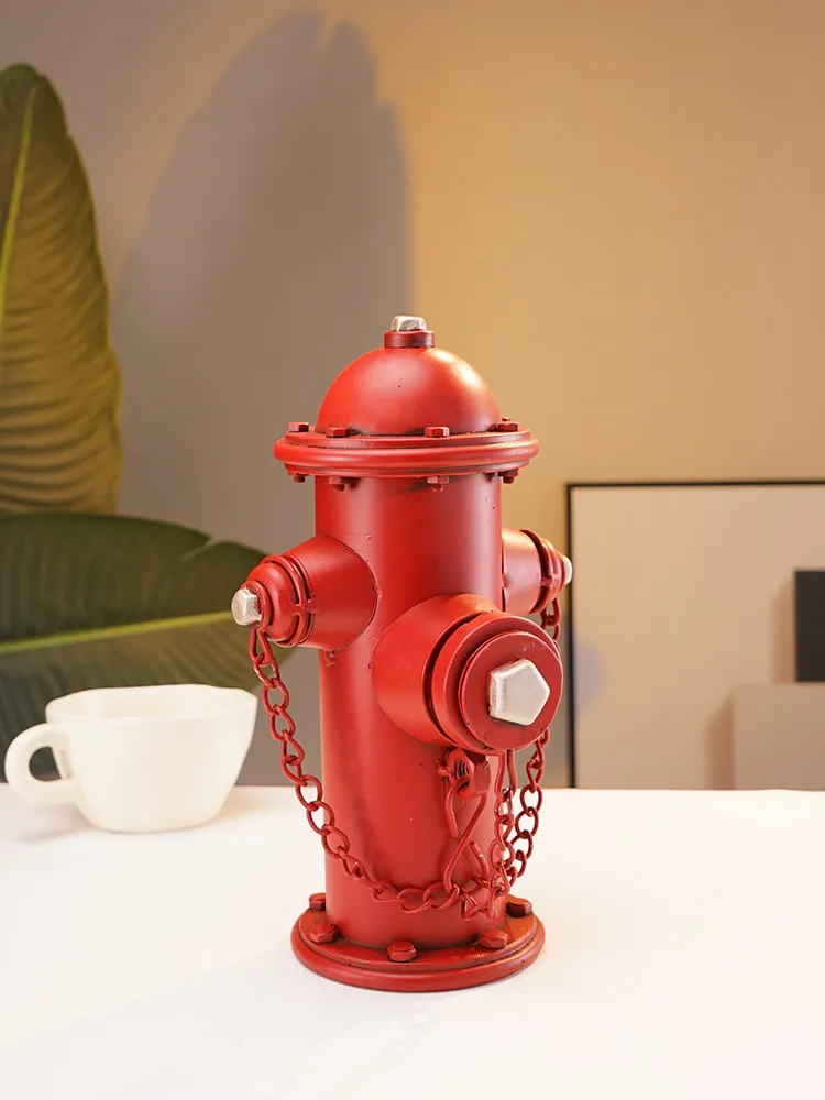 Industrial Metal Desktop Ornament Featuring Fire Hydrant and Extinguisher Silhouettes Handcrafted with Rustic Finish Ideal for O