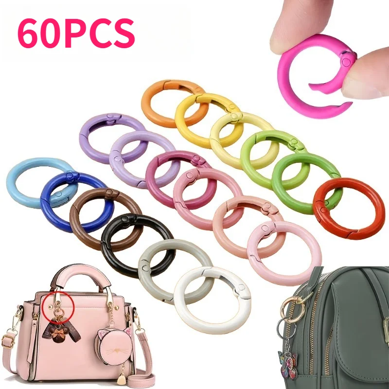 60pcs Colored Stainless Steel O-rings Zinc Alloy Keychain Connectors Craft Kit for Hanging Straps Bag Charms Pet Tag Accessories