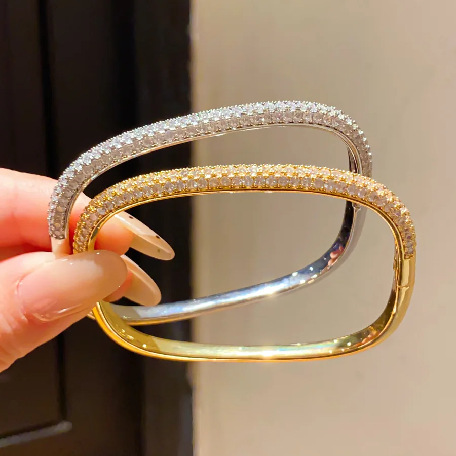 Classic Design Full Crystal Geometric Bangles for Women Fashion Brand Jewelry Zirconia Bracelet Party Accessories