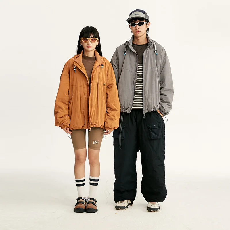 Women Outdoor Lightweight Fleece Liner Waterproof Loose Casual Jacket Men Streetwear Fashion Hooded Cargo Jacket Couple Coat