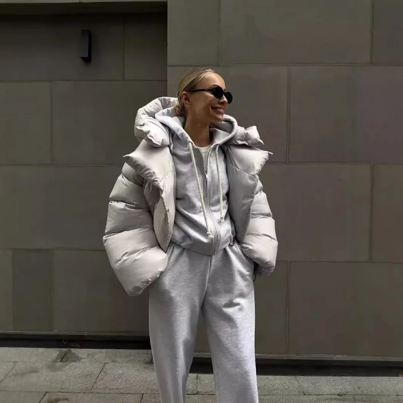 

Европейское и американское зимнее женское хлопковое пальто-пуховик, женское модное стильное индивидуальное уличное короткое хлопковое пальто с капюшоном