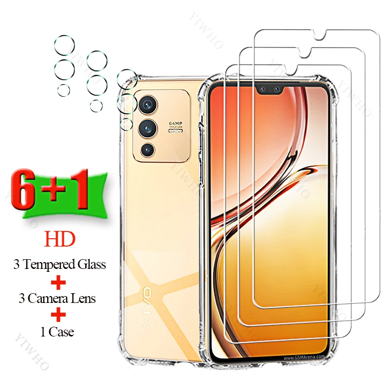 6+1 Tempered Glass Screen Protector for Vivo V23 5G Soft Silicone Case Camera Lens for Vivo V 23 5g 6.44