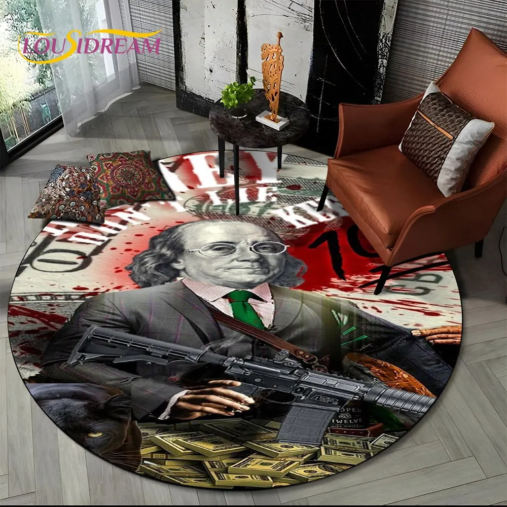 3D Illusion Dollar Euro Money Pattern Round Area Rug,Carpet for Living Room Bedroom Sofa Playroom Decor,kids Non-slip Floor Mat