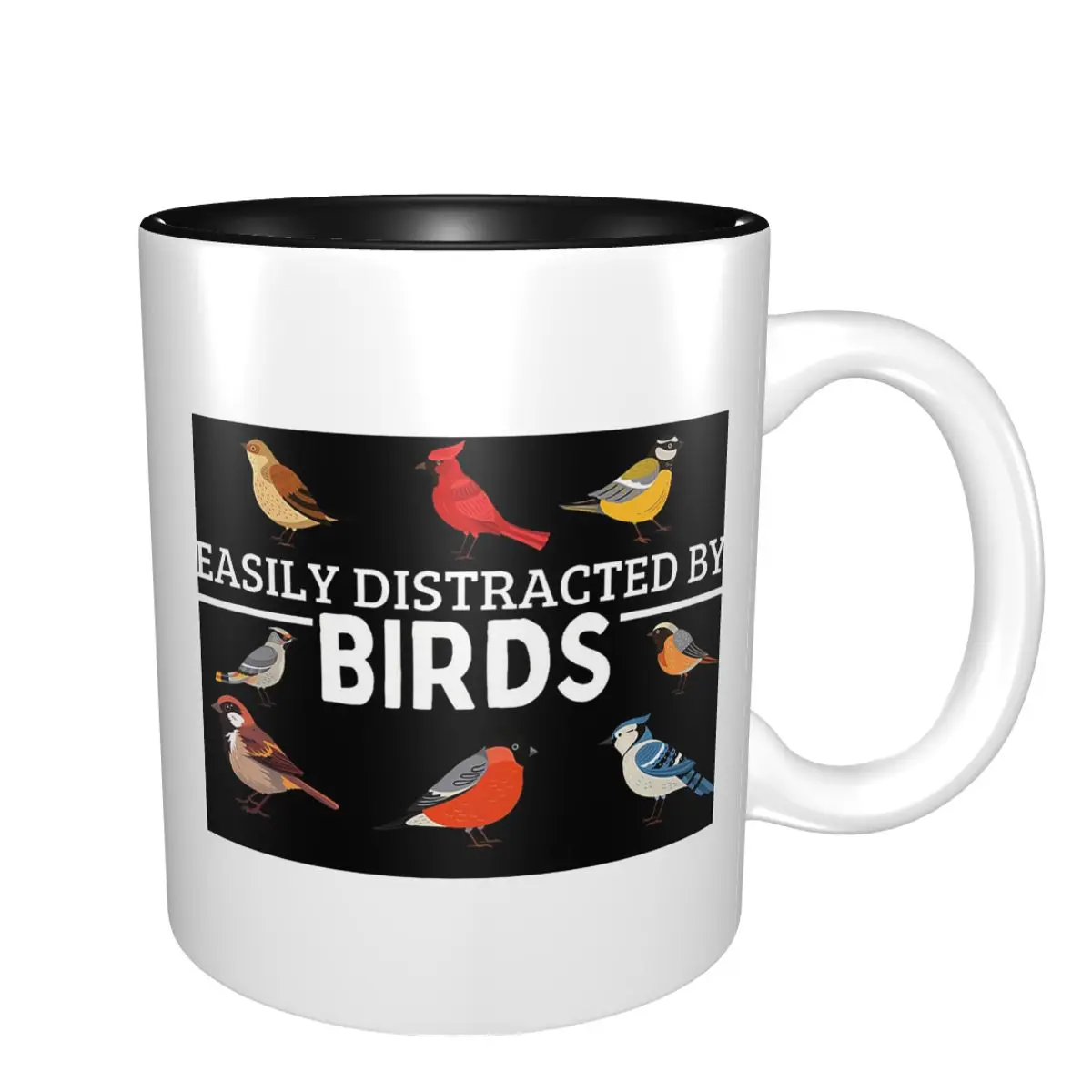 Easily Distracted By Birds Funny Bird Watching Mug Funny Ceramic Coffee Cups Tea Mugs Milk Cup Drinkware Gifts for Woman Man