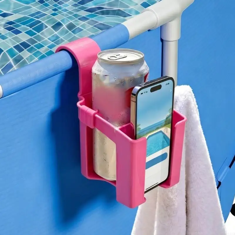 Swimming Pool Cup Tray Set with Front Storage Space, 2 Piece Plastic Hanging Design for Backyard Drinks and Daily Pool Use