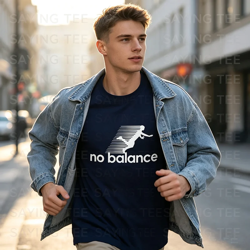 Herren-T-Shirt „No Balance“ mit humorvoller Grafik – Lässiges Streetwear-Kurzarm-T-Shirt mit Spruch, Y2k-Cartoon-Comic, Damen- und Herrenkleidung, Oberteile – Detail 10