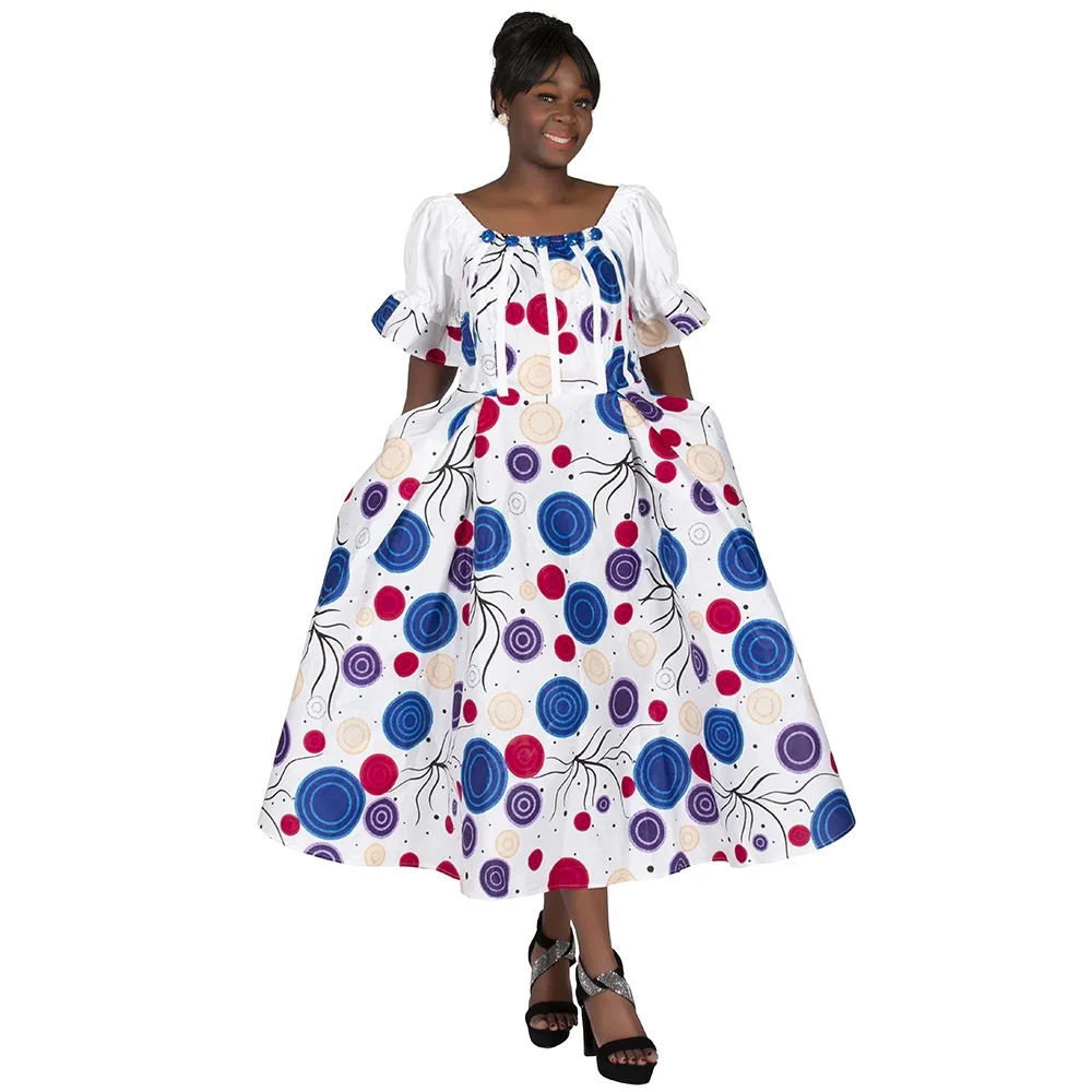 Afrikanischen Stil Kleider für Frauen Puff Sleeve Hohe Taille Kleider Ankara Afrikanische Kleid Prinzessin Kleid Robe Africaine Femme WY9970