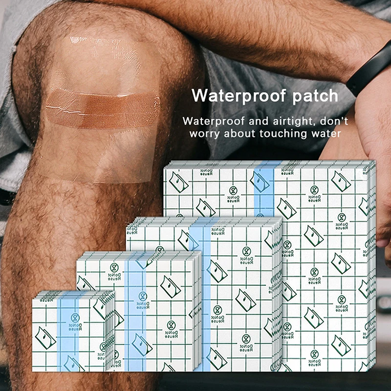10Sheets Waterproof Transparent Tape PU Film Medical Adhesive Plaster Anti-allergic Wound Dressing Tape First Aid Kit Band Aids
