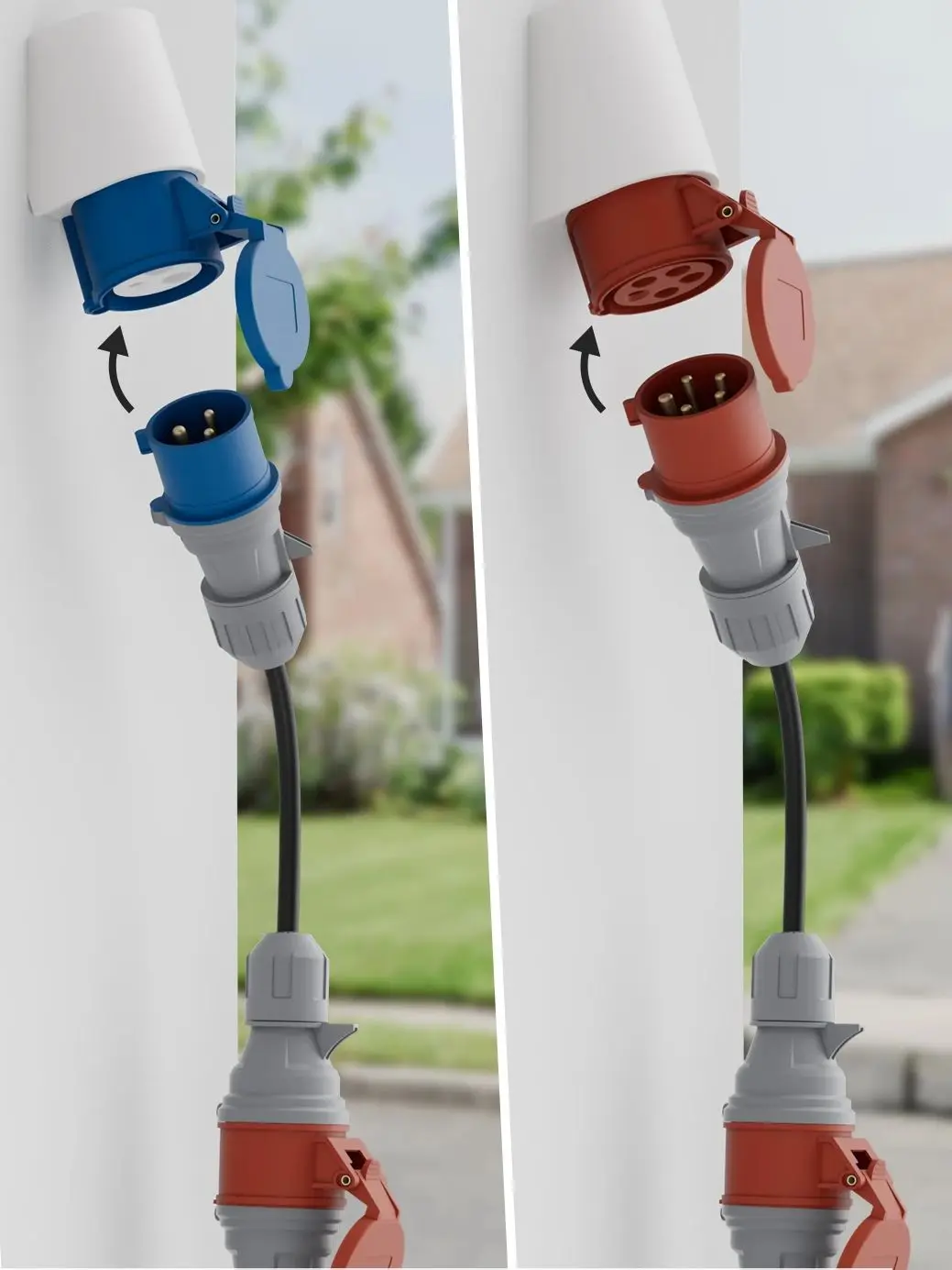 dé 11 kW CEE 16 A 5-poliges Adapter-Set inklusive 3-Phasen-32A-Rot, 1 Phasen 16 A blau, 1-Phasen-Schuko-Stecker für Ladestation EV-Ladegerät