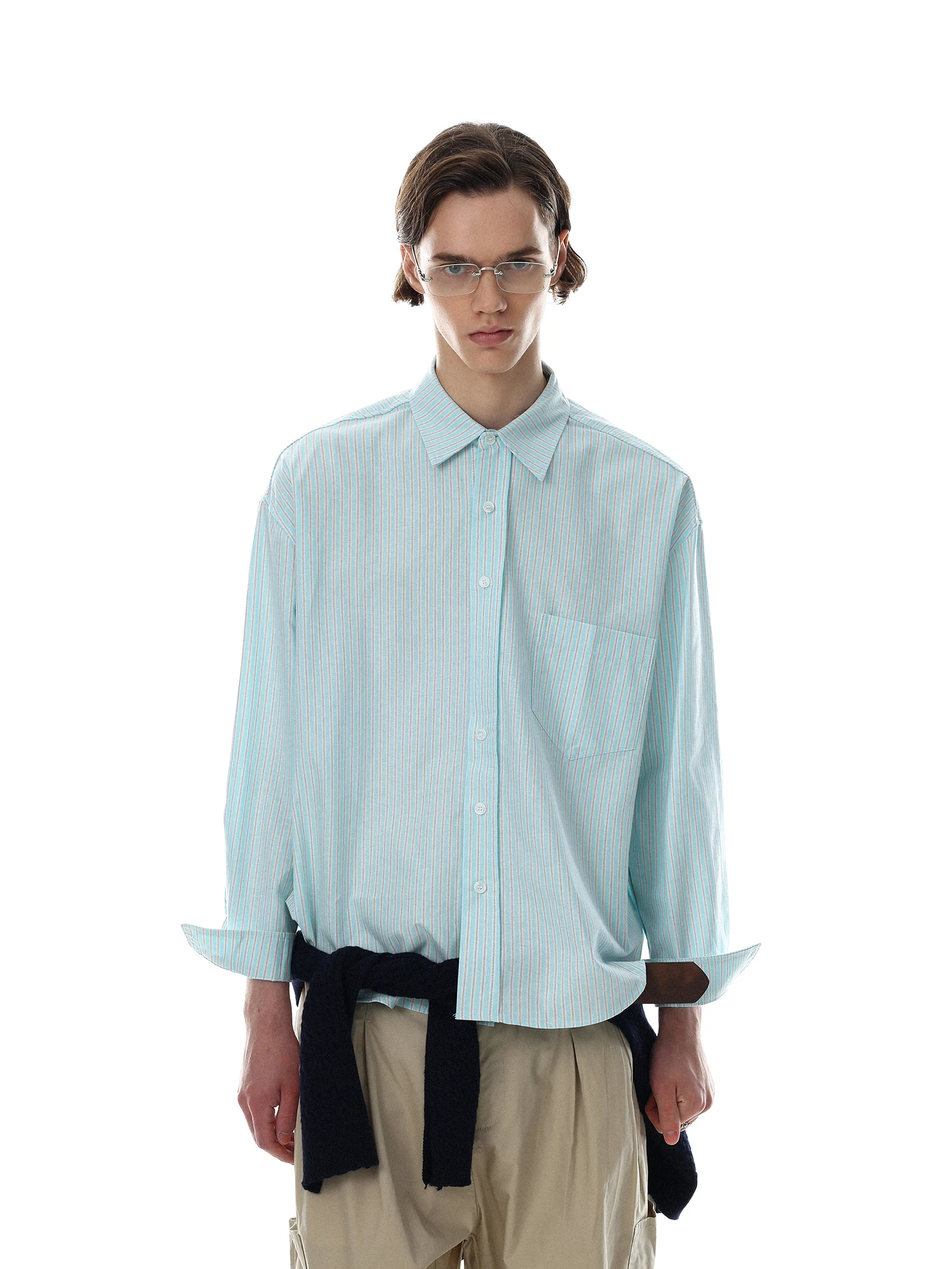 Loose Fit American Retro Striped Color Block Long Sleeve Men's Casual Shirt Comfortable Breathable Loose Feeling Top