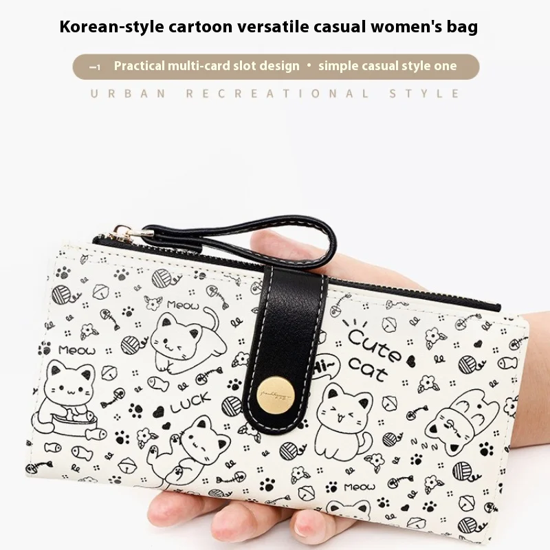 

Women's Cute Kitten Wallet multi-card slots wallet Wristlet Clutch Purse Large Capacity Card Holder Purse Zippered Coin Purse