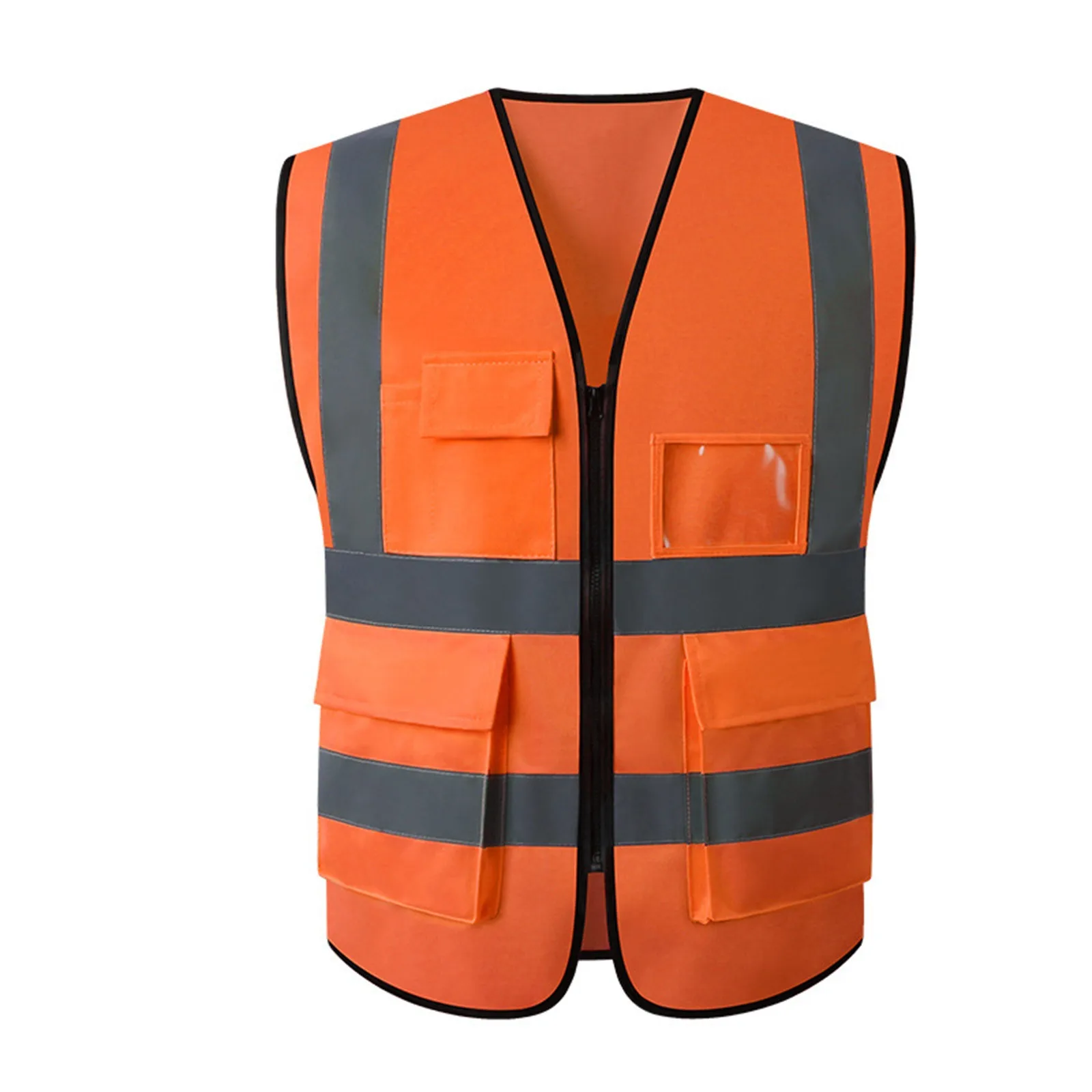 Grid Summer Reflective Safety Vest High Visibility Night Work Security Sleeveless Construction Workwear Zipper Pockets Adults