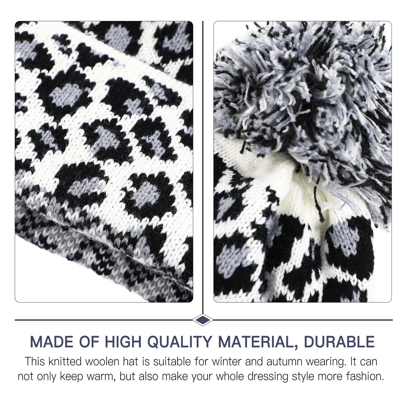 

Soft Women Winter Knitted Hat Leopard Design Warm Wool Beanie Fall Hat for Lady Fashionable Outdoor Shopping Party Use