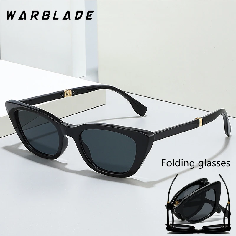 

2025 Luxury Brand Design Small Cat Eye Folding Women Sunglasses Fashion Outdoors Mirror Shades UV400 Portable Men Sun Glasses