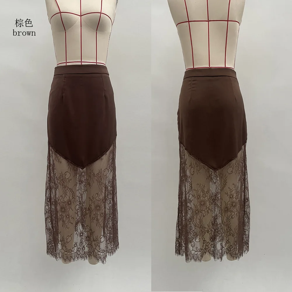 See Through Lace Patchwork Bodycon Maxi Skirts Women Fashion High Waist Zipper Slim Club Party Long Skirt All Matching Bottoms