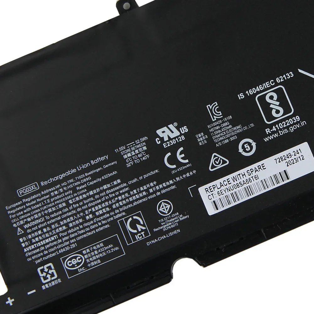 Replacement Battery PG03XL For HP TPN-C141 TPN-Q241 TPN-Q229 DK0131TX Shadow Elf 5/6 15-DK High Quality Batteries 52.5Wh 11.55V