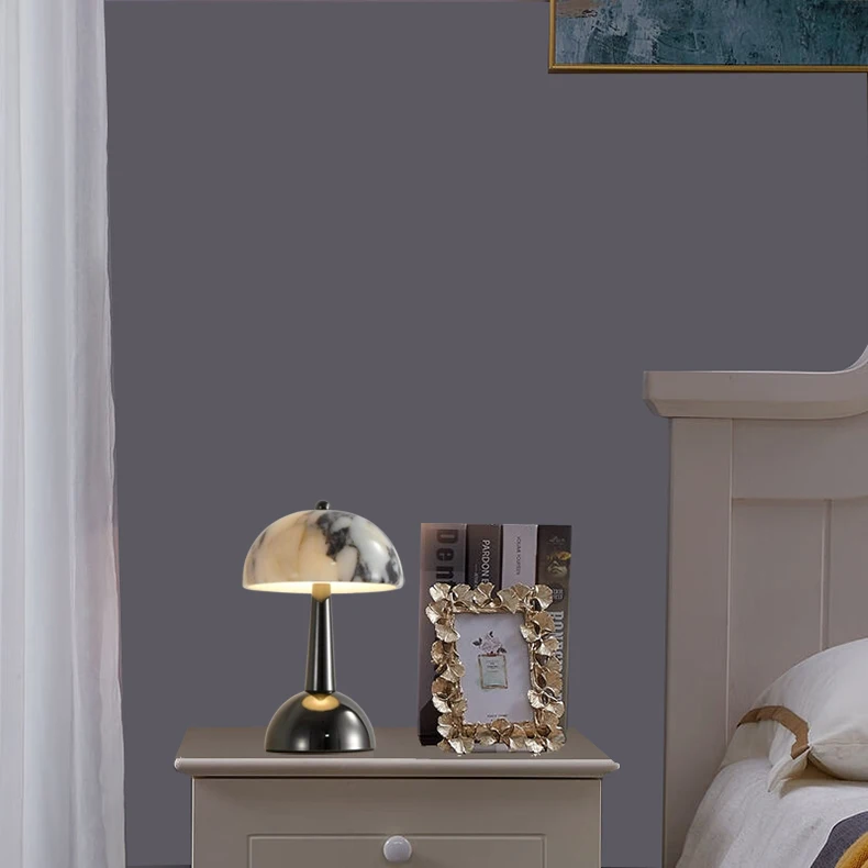 Rechargeable Battery LED Night Light Natural Marble Black