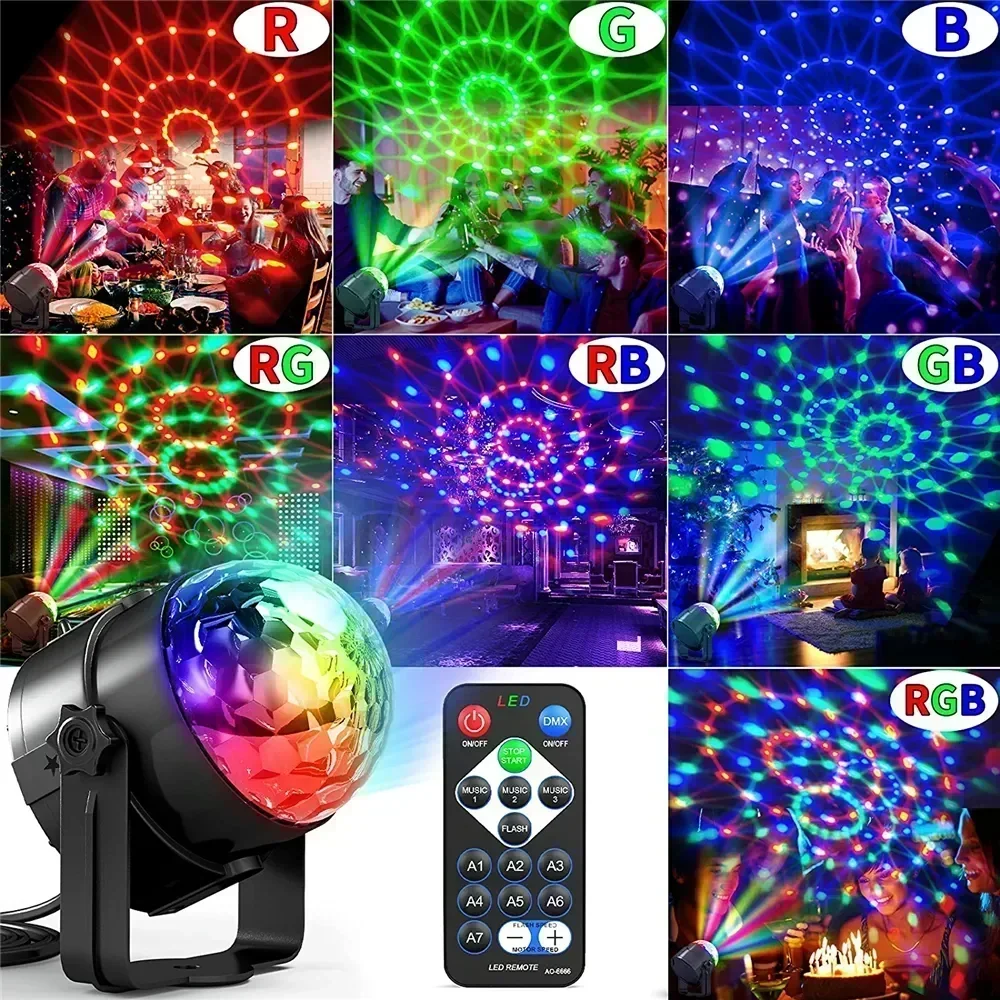 7 Colors Strobe Light Sound Activated Stage with Remote Control Disco Ball Lamps for Home Room Parties Kids Birthday Wedding Bar