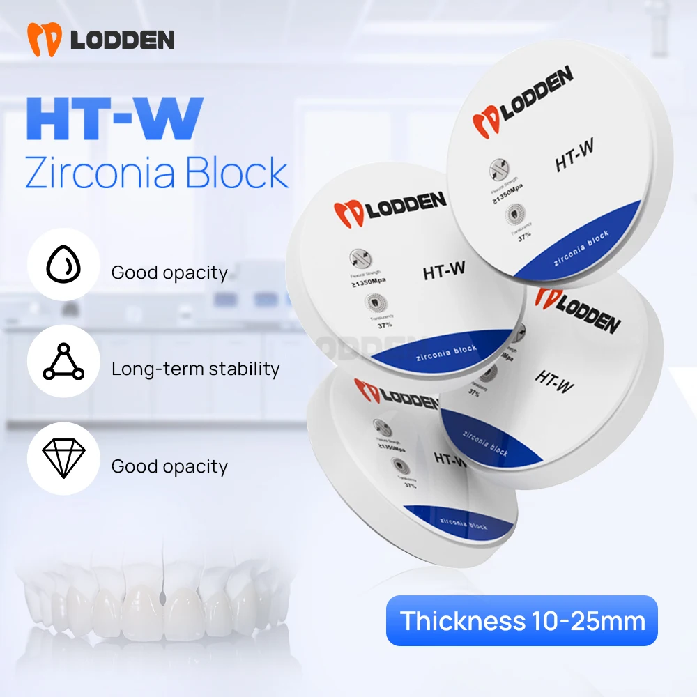 

LODDEN HT-W Dental Zirconia Blocks 98mm/95mm/AG for CAM CAD Odontológicos Dentures White Zirconia Materiales 1350Mpa