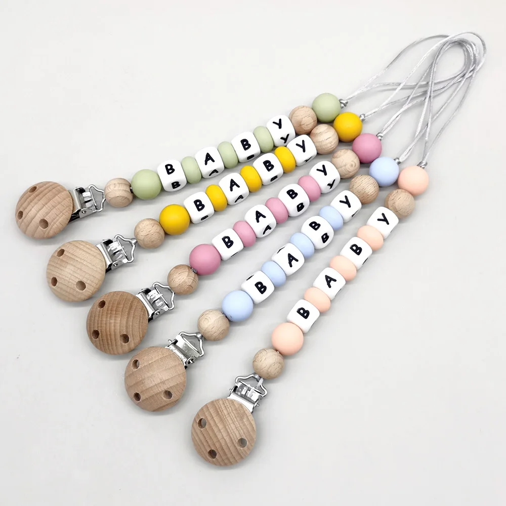 

Custom Name Pacifier Clips Chain Silicone Beads Dummy Clip Holder Soother Chains Baby Teething Toys Chew Gifts BPA Free