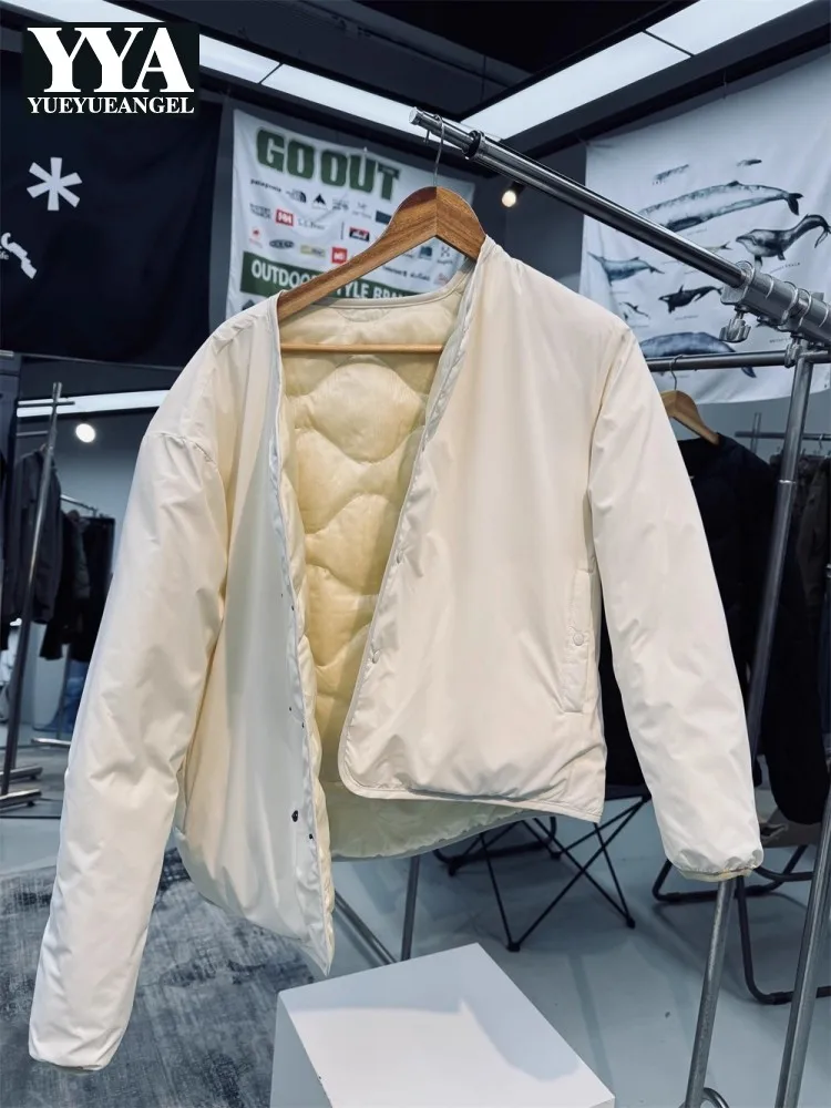 

Loose Fit Casual Men Reversible Down Jacket Windproof Warm O-Neck Puffer Jacket Long Sleeve Single Breasted Winter Camping Coat