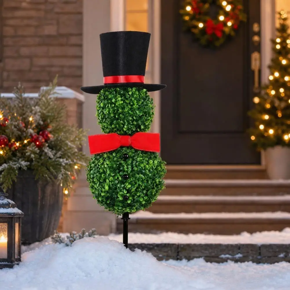 Luminous Double-layer Snowman Tree Ground Plug Artificial Snowman Topiary Stake Evergreen Fake Plant Christmas Garden Decoration