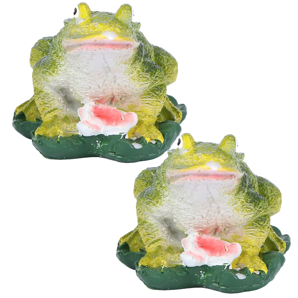 

2Pcs Mini Animal Ornaments Resin Figurines Adorable Small Frog Decor Micro Landscape Models Household Garden Decoration