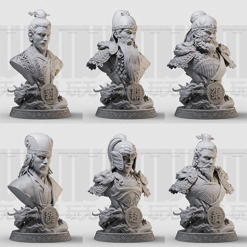 1/16 1/10 Scale the Three Kingdoms GuanYu ZhangFei LiuBei MaChao Fight DIY Self-assembled GK 3D Resin Un-panited White Bust Doll