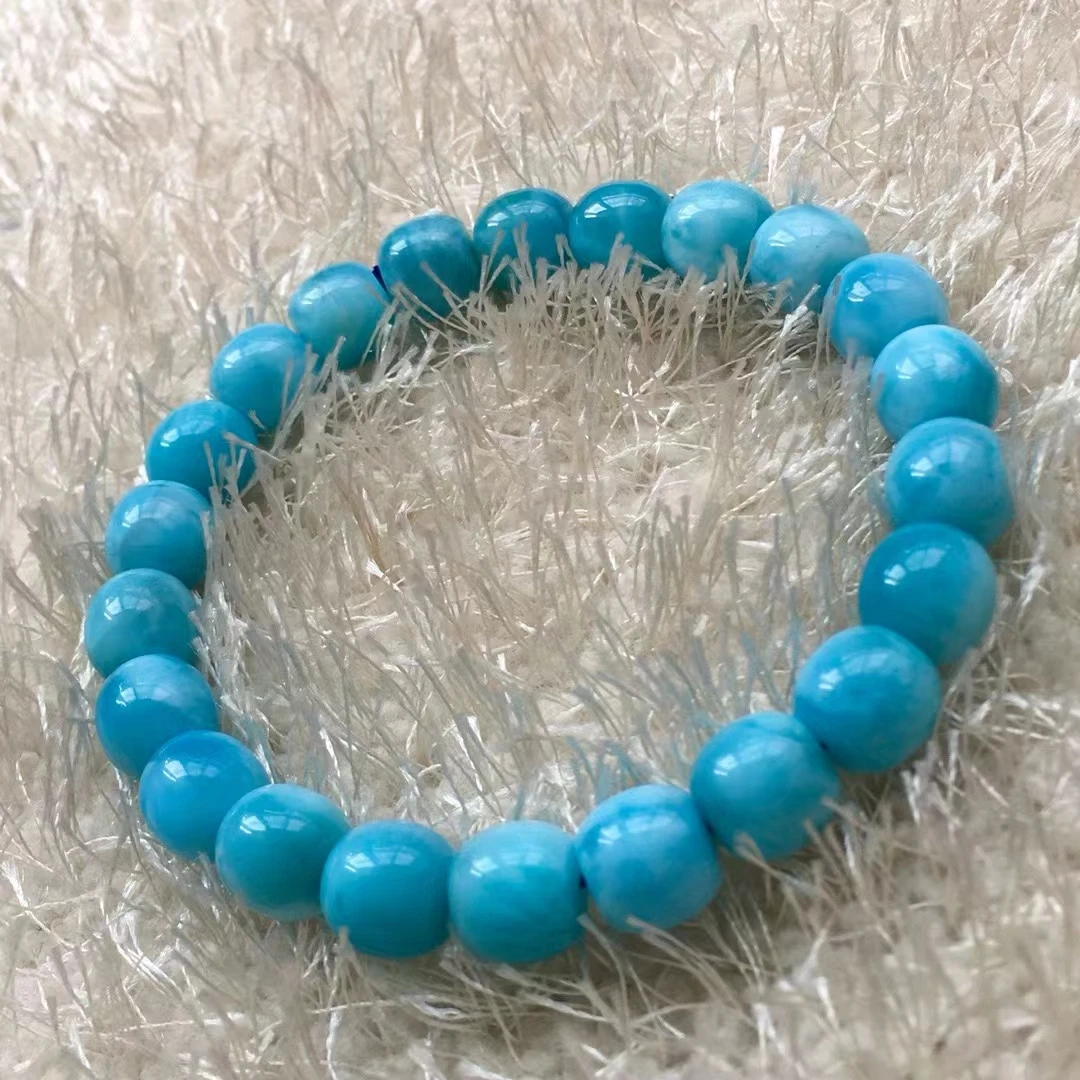 Natural Blue Larimar Gemstone Round Beads Bracelet 8*9mm Women Men Blue Larimar Beads Bracelet AAAAAA