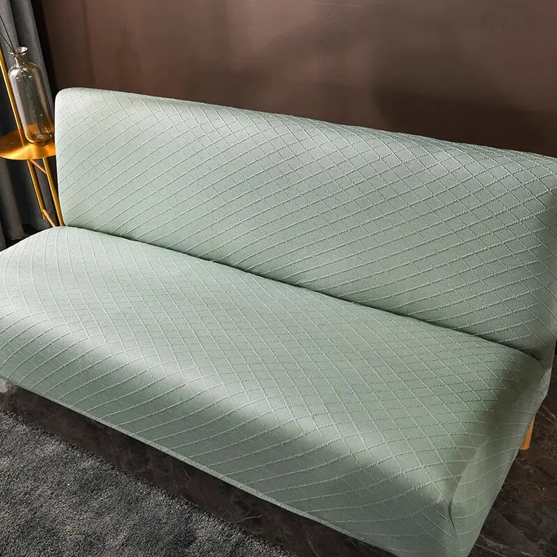 Elastic Cover for Folding Sofa Bed, Jacquard All Inclusive Armless Sofa Cover ,Light Luxury Solid Color