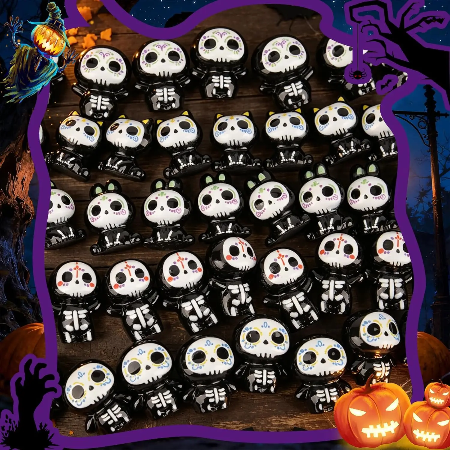 14 Stück Halloween-Miniaturfiguren aus Harz, darunter Geister und Skelette, für Feengärten, Puppenhäuser, Halloween-Dörfer, Scrapbooks und Bastelarbeiten. – Detail 2
