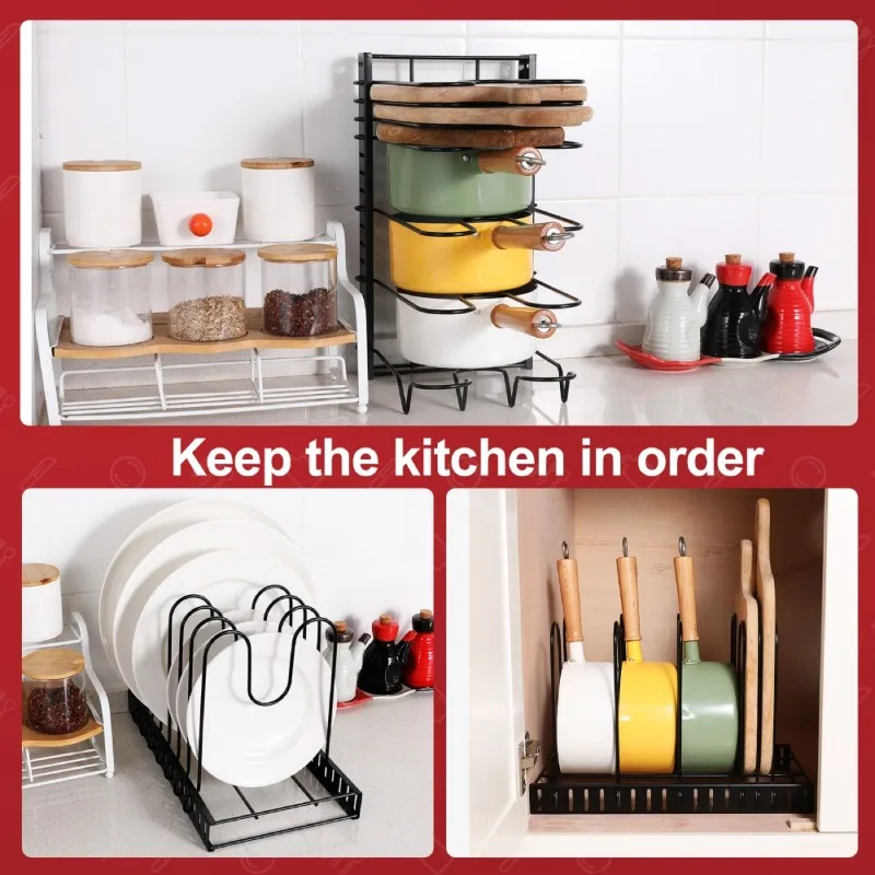 

Adjustable Pot Lid Rack Kitchen Storage Organizer Multi Layer Shelf for Cookware Pans Bowls Countertop Space Saving Holder