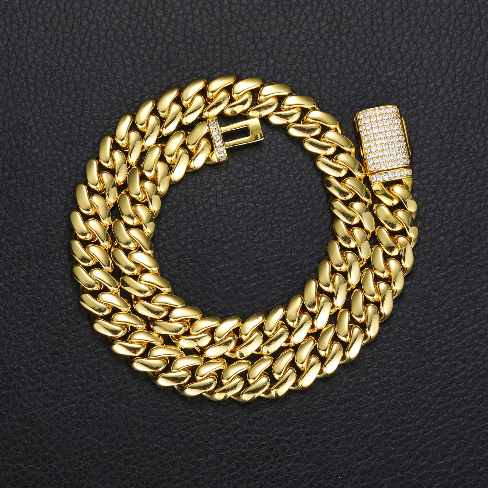 

12mm-22mm Thicker Miami Cuban Link Chain Necklace Rustproof Brass 18K Gold Plated 5A Zircon Cuban Chain for Men