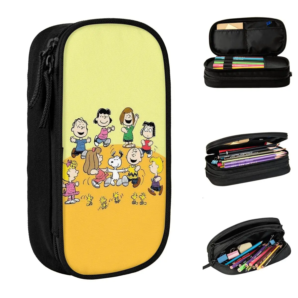 Boîte à stylos de dessin animé de personnages de bandes dessinées d'arachides, double couche, fournitures de grande capacité, SnoAmendements, Charlie Brown, sac à crayons, cadeau d'anniversaire